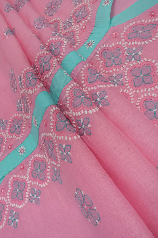 Ada Hand Embroidered Pink Cotton Lucknowi Chikan Unstitched Suit Piece A609773