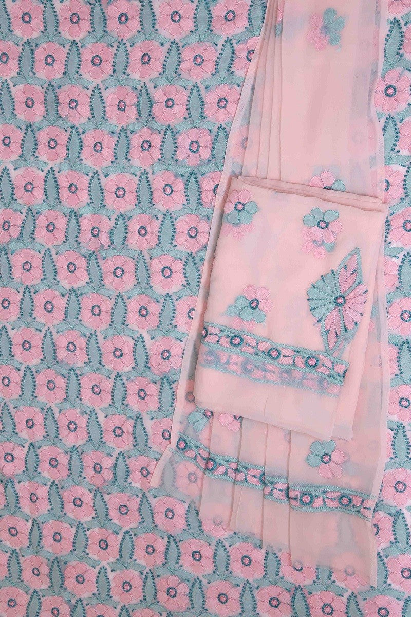 Ada Hand Embroidered Pink Georgette Lucknowi Chikankari Unstitched Suit Piece A611906