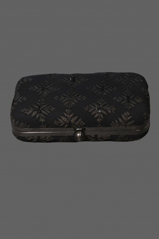 Ada Hand Embroidered Black Pure Georgette Lucknow Chikankari Clutch -A358234