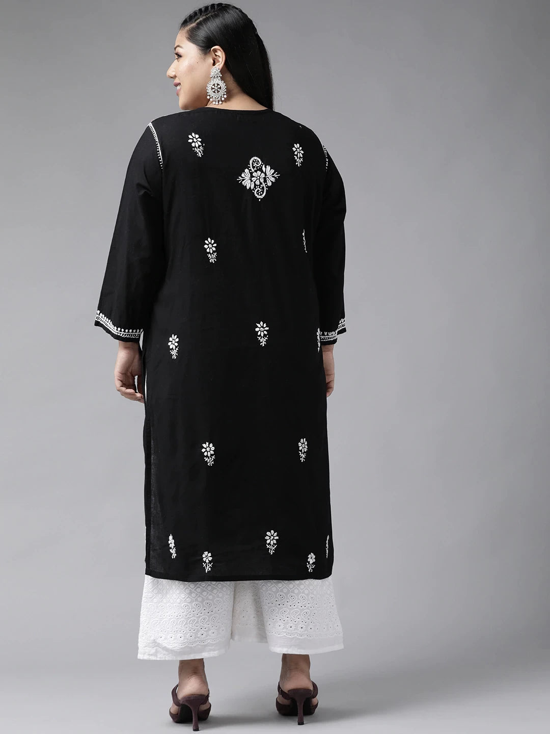 Ada Hand Embroidered Black Cotton Lucknowi Chikankari Straight Kurta A341075