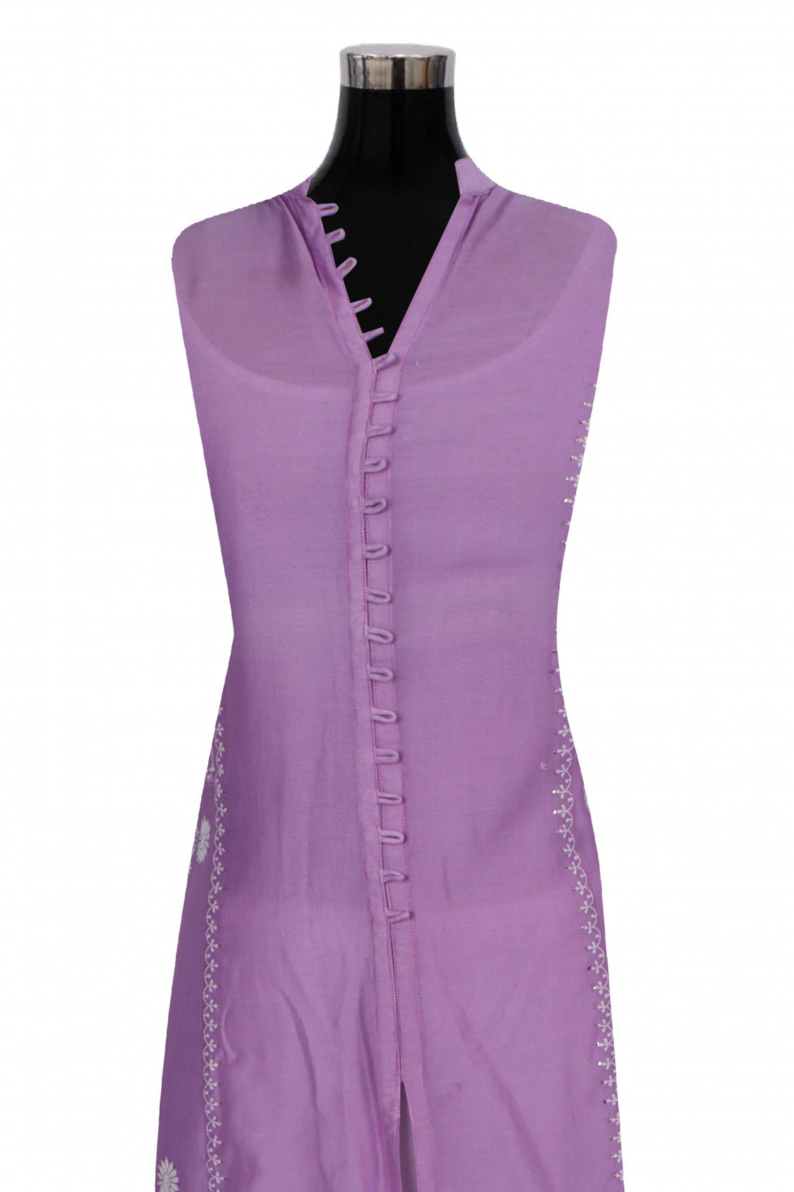 Ada Hand Embroidered Mauve Chanderi Lucknowi Chikankari Semi-Stitched Anarkali Kurta With Muqaish Work A601077