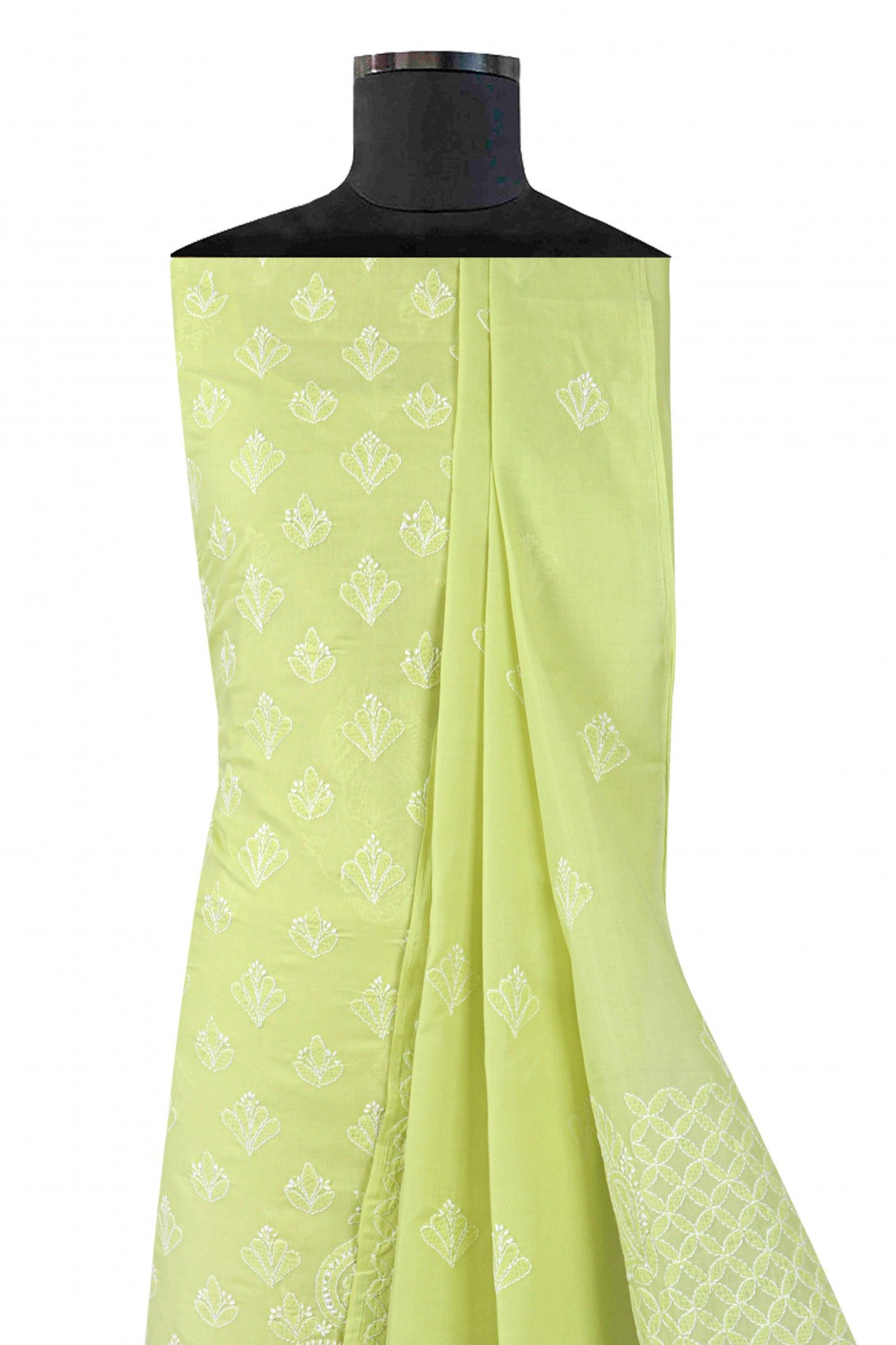 Ada Hand Embroidered Light Green Cotton Lucknowi Chikankari Unstitched Suit Piece A607709