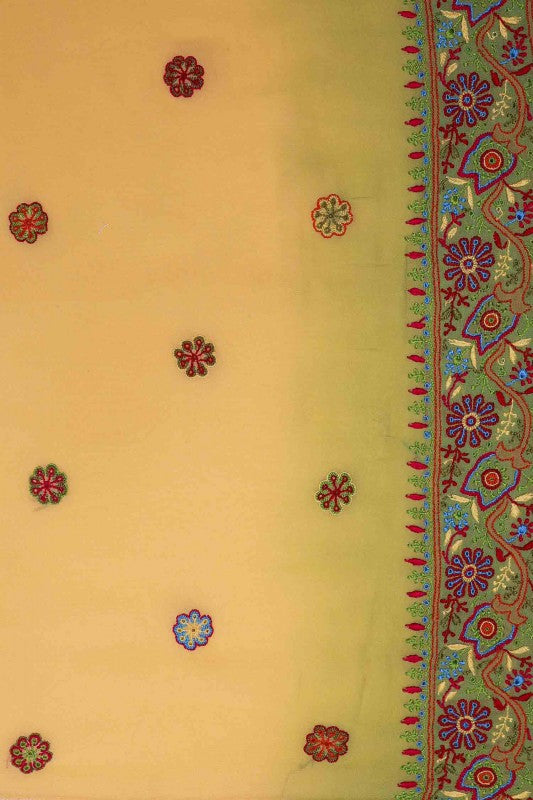 Ada Hand Embroidered Yellow And Green Shaded Pure Georgette Lucknowi Chikankari Saree With Blouse- A149764