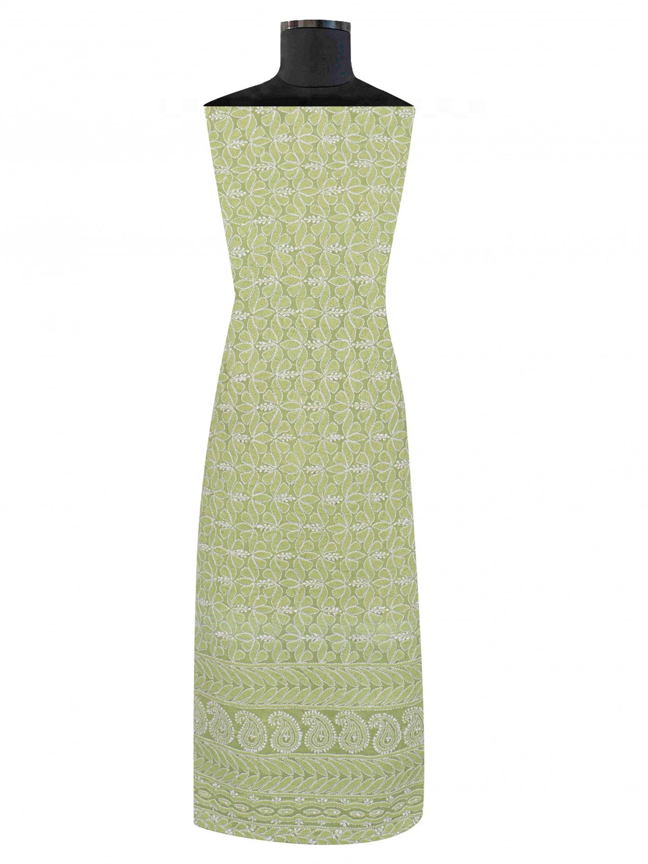 Ada Hand Embroidered Sheen Green Cotton Lucknowi Chikankari Unstitched Suit Piece 01A197623