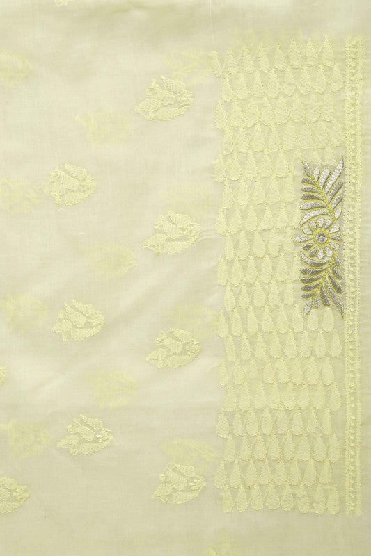 Ada Hand Embroidered Lemon Cotton Lucknowi Chikan Unstitched Suit Piece–A100185