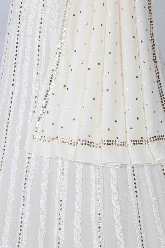 Ada Hand Embroidered Off White Pure Georgette Lucknowi Chikankari Lehenga Set with Muqaish Work A590681