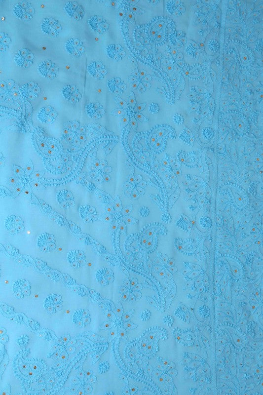 Ada Hand Embroidered Blue Georgette Lucknowi Chikankari Saree/Blouse With Muqaish Work A619744