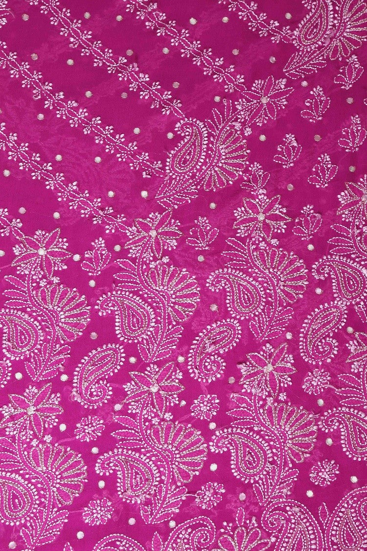 Ada Hand Embroidered Magenta Pure Georgette Lucknowi Chikankari Saree/Blouse With Mirror Work A547583