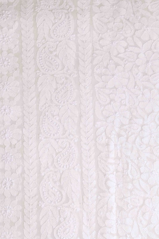 Ada Hand Embroidered White Georgette Lucknowi Chikan Unstitched Kurta Dupatta Set A621923