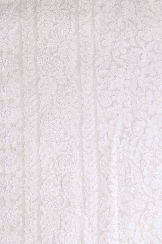 Ada Hand Embroidered White Georgette Lucknowi Chikan Unstitched Kurta Dupatta Set A621923
