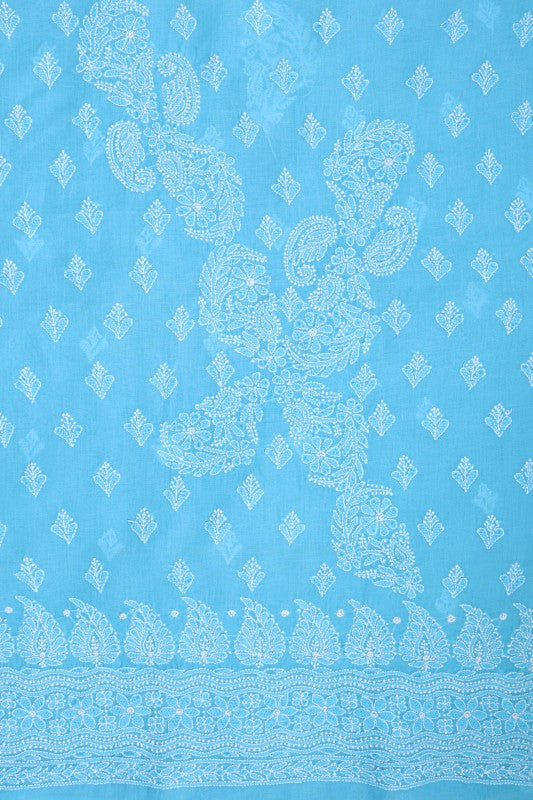 Ada Hand Embroidered Sky Blue Cotton Lucknowi Chikankari Unstitched Suit Piece A579448