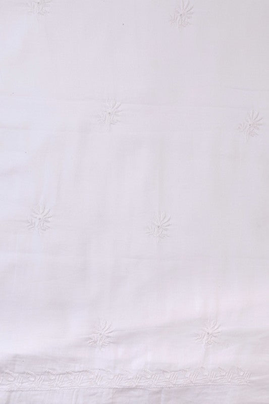 Ada Hand Embroidered White Cotton Chikan Unstitched Men's Kurta Piece-A597735