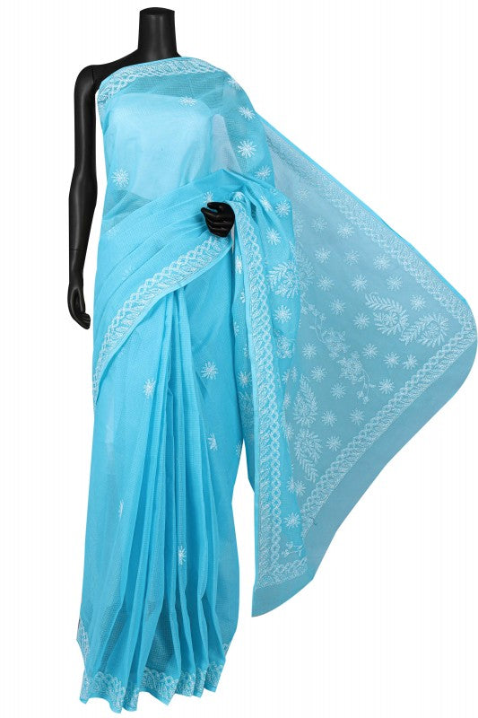 Ada Hand Embroidered Blue Kota Lucknowi Chikankari Saree With Blouse A565564