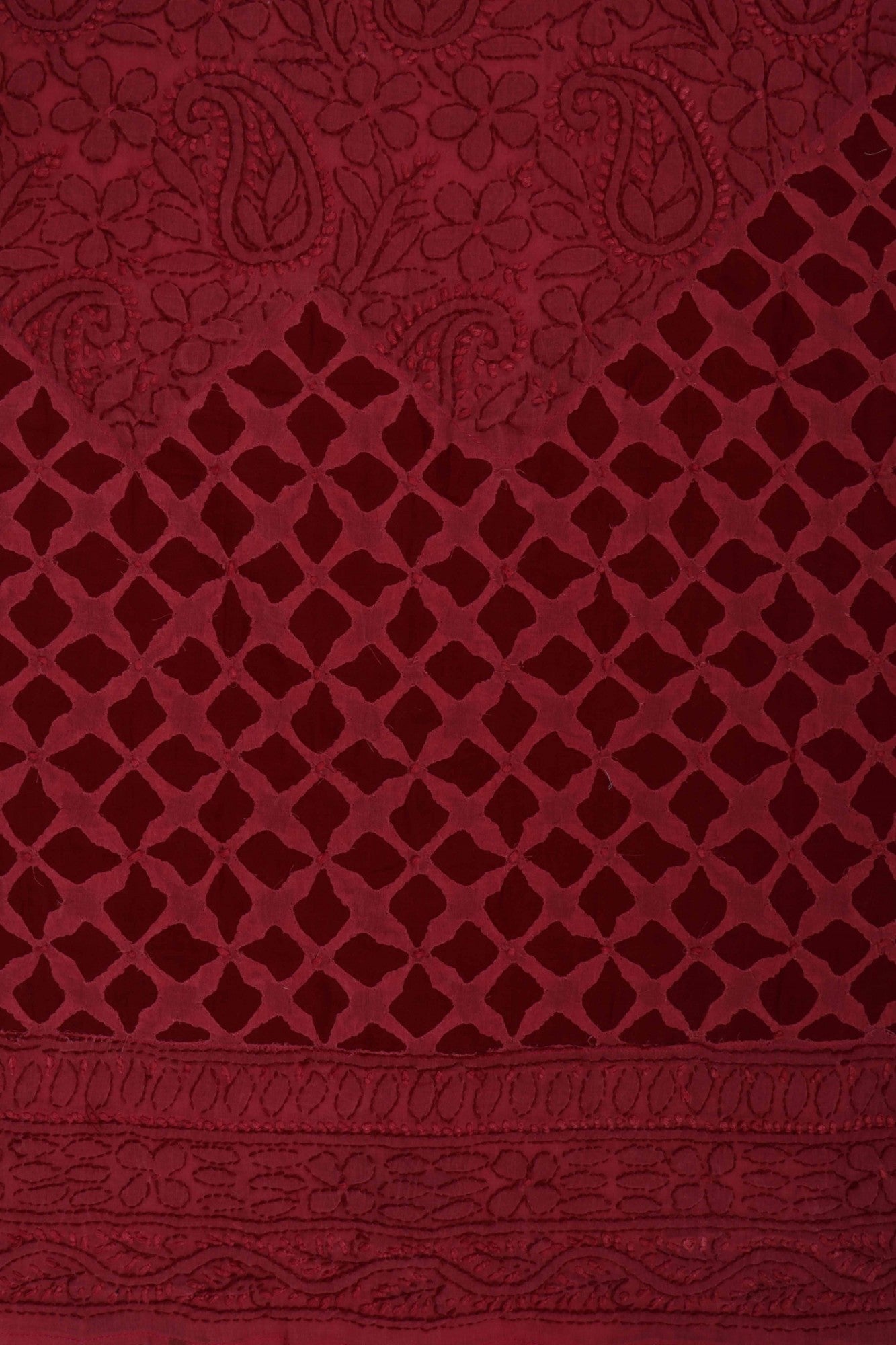 Ada Hand Embroidered Maroon Cotton Lucknowi Chikankari Unstitched Suit Piece 01A177890