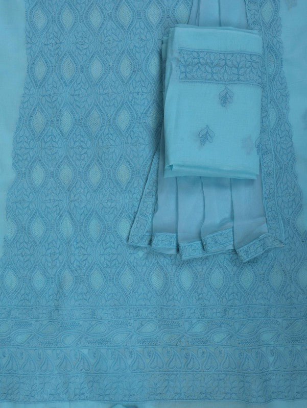 Ada Hand Embroidered Blue Cotton Lucknowi Chikankari Unstitched Suit Piece 01A193629