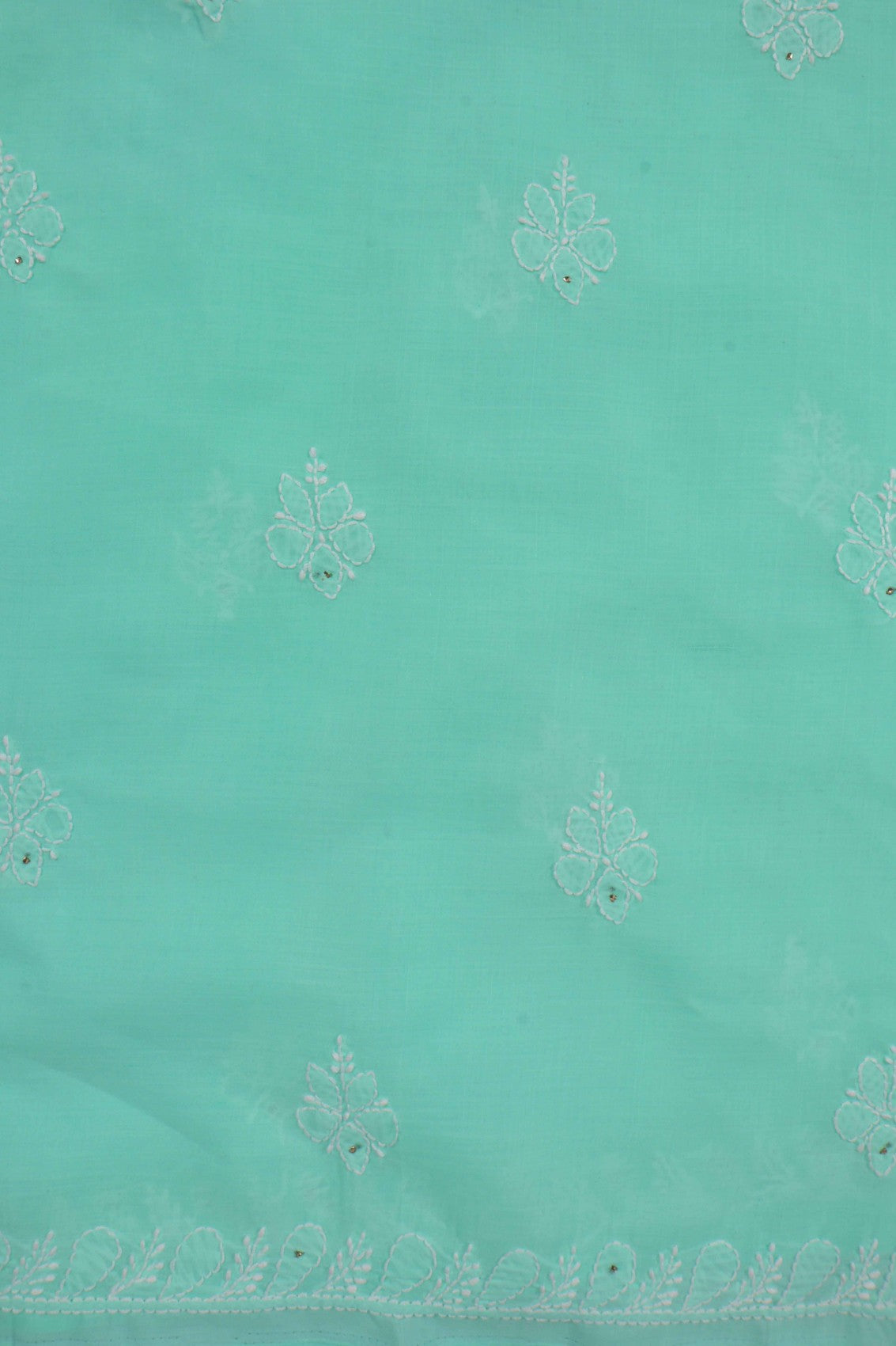 Ada Hand Embroidered Sea Green Cotton Lucknowi Chikankari Unstitched Suit Piece With Muqaish Work 01A204406