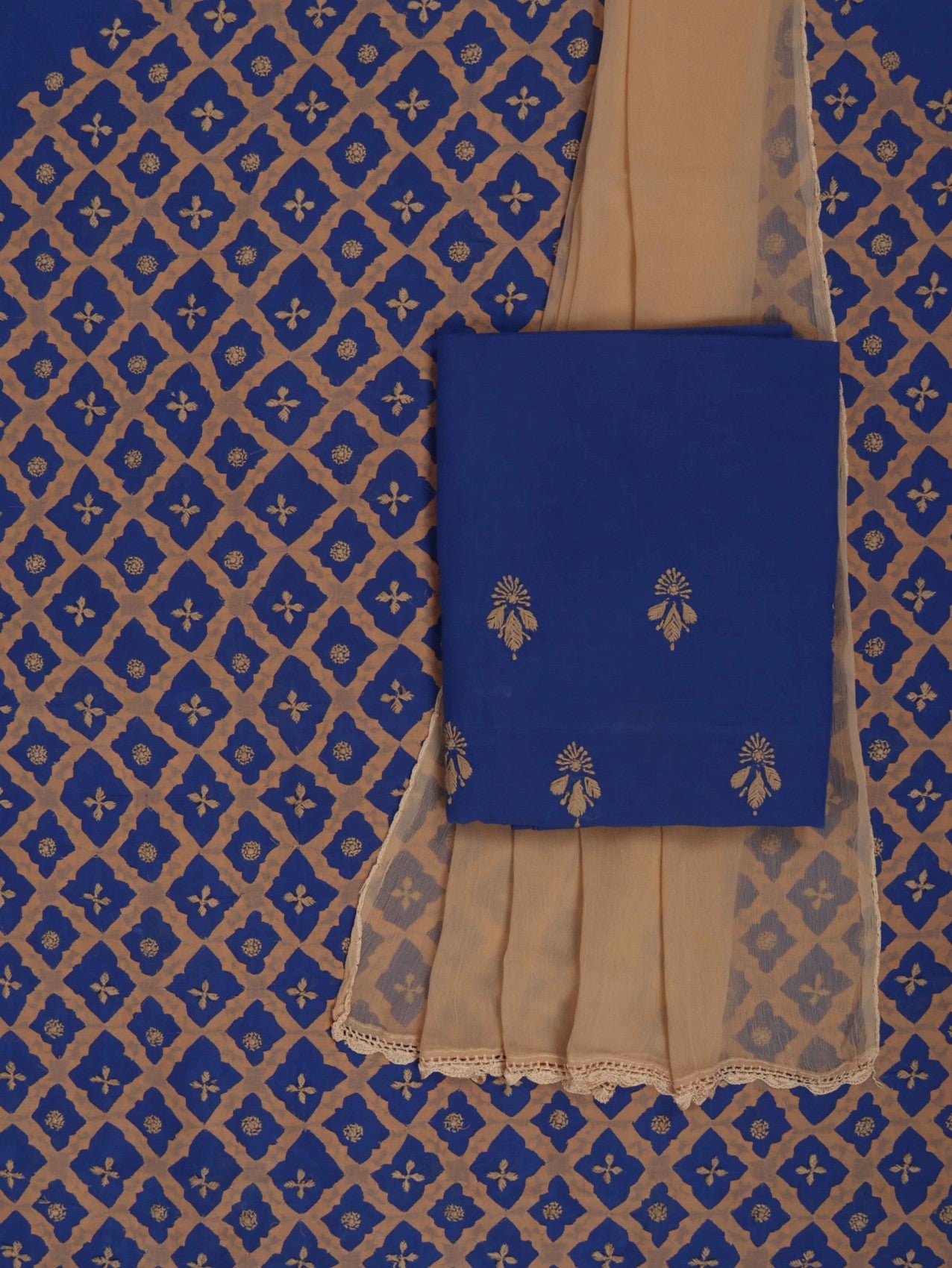 Ada Hand Embroidered Egyptian Blue Cotton Lucknowi Chikankari Unstitched Suit Piece 01A24913