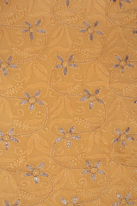 Ada Hand Embroidered Yellow Georgette Lucknowi Chikankari Unstitched Kurta Piece With Gota Patti Work A600355