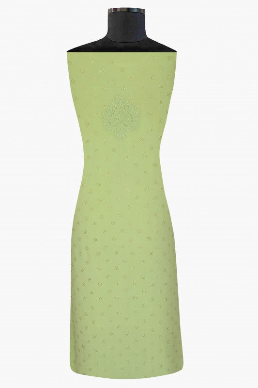 Ada Hand Embroidered Pear Green Georgette Lucknowi Chikan Unstitched Kurta Piece With Muqaish Work A321162