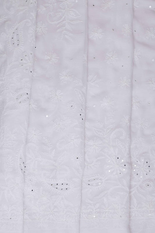Ada Hand Embroidered White Georgette Lucknow Chikan Saree with Blouse A42297