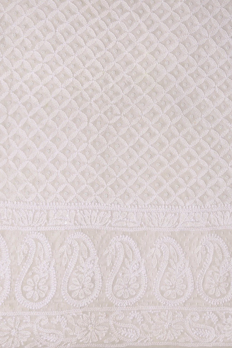 Ada Hand Embroidered White Pure Georgette Lucknowi Chikankari Dupatta With Pearl & Sequinned Work-A619815