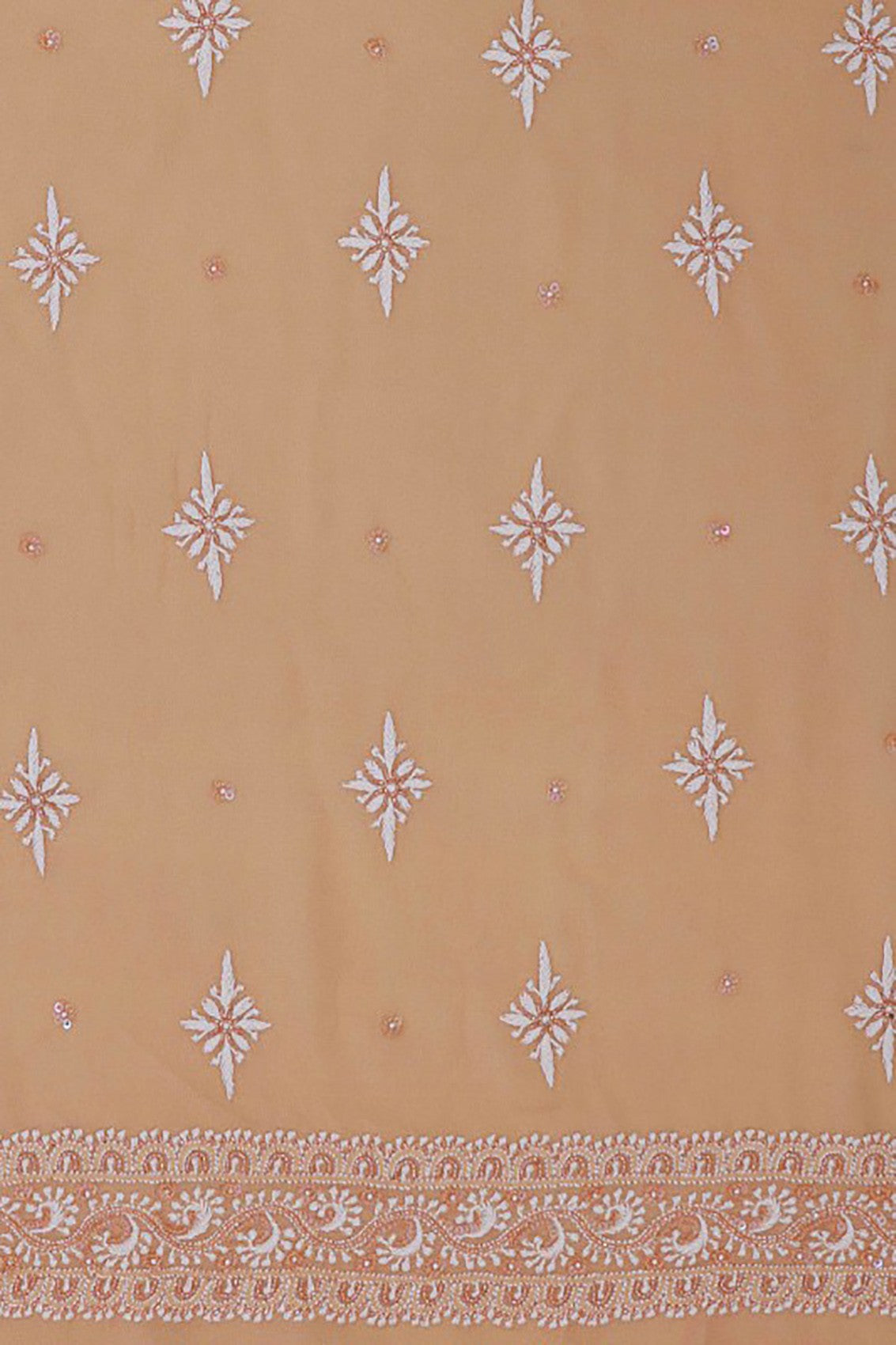 Ada Hand Embroidered Peach Pure Georgette Lucknowi Chikankari Unstitched Suit Piece With Sequinned Work A105959