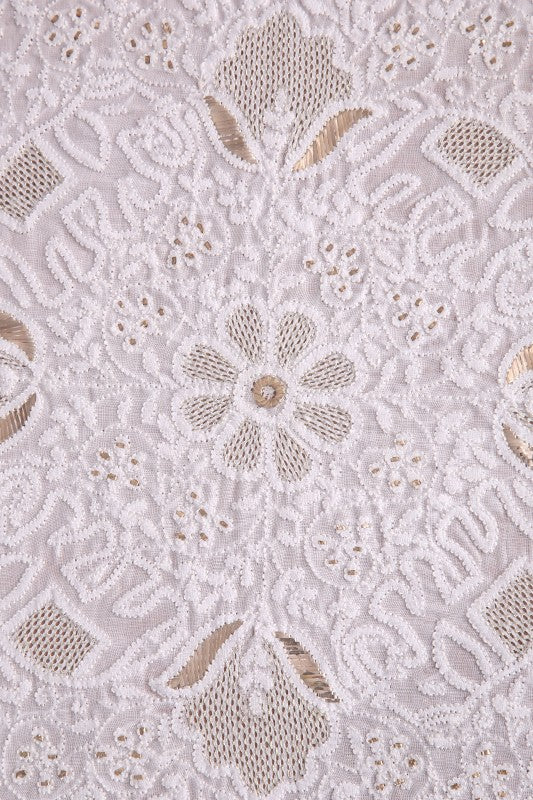 Ada Hand Embroidered Cream Cotton Lucknowi Chikankari Tray With Muqaish Work 01A304548