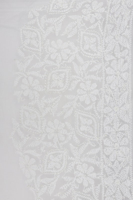 Ada Hand Embroidered White Georgette Lucknowi Chikankari Saree With Blouse A588582