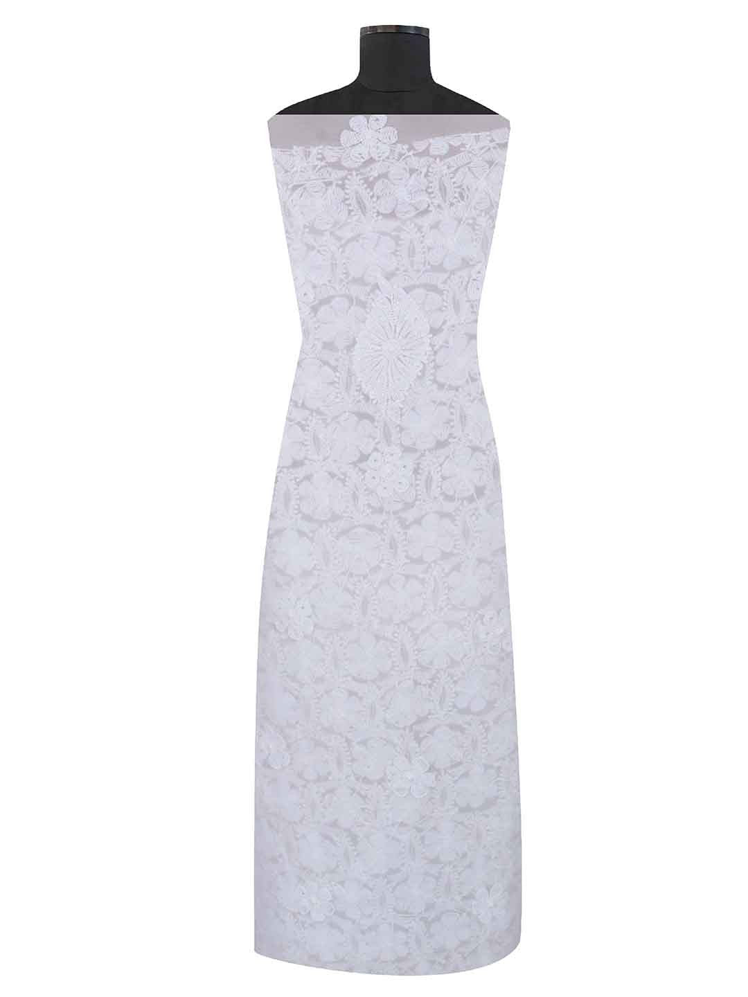 Ada Hand Embroidered White Georgette Lucknowi Chikan Unstitched Kurta Piece With Cutdana Work A611852