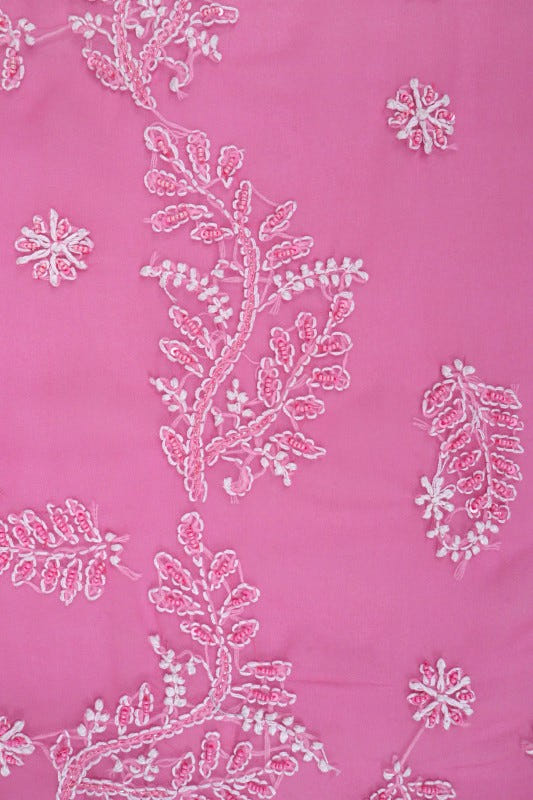 Ada Hand Embroidered Pink Georgette Lucknowi Chikankari Saree/Blouse With Pearl Work A493286