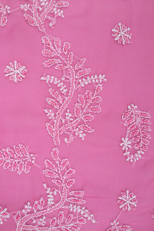Ada Hand Embroidered Pink Georgette Lucknowi Chikankari Saree/Blouse With Pearl Work A493286