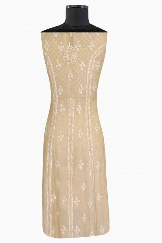 Ada Hand Embroidered Natural Fawn Tissue Lucknowi Chikankari Semi-Stitched Kurta Piece With Muqaish Work A597262