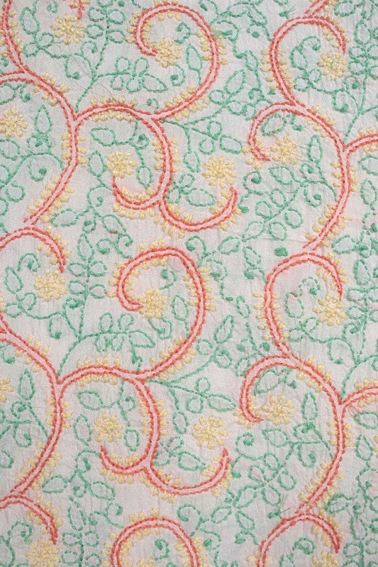 Ada Hand Embroidered White Silk Lucknowi Chikankari Unstitched Kurta Piece A168458