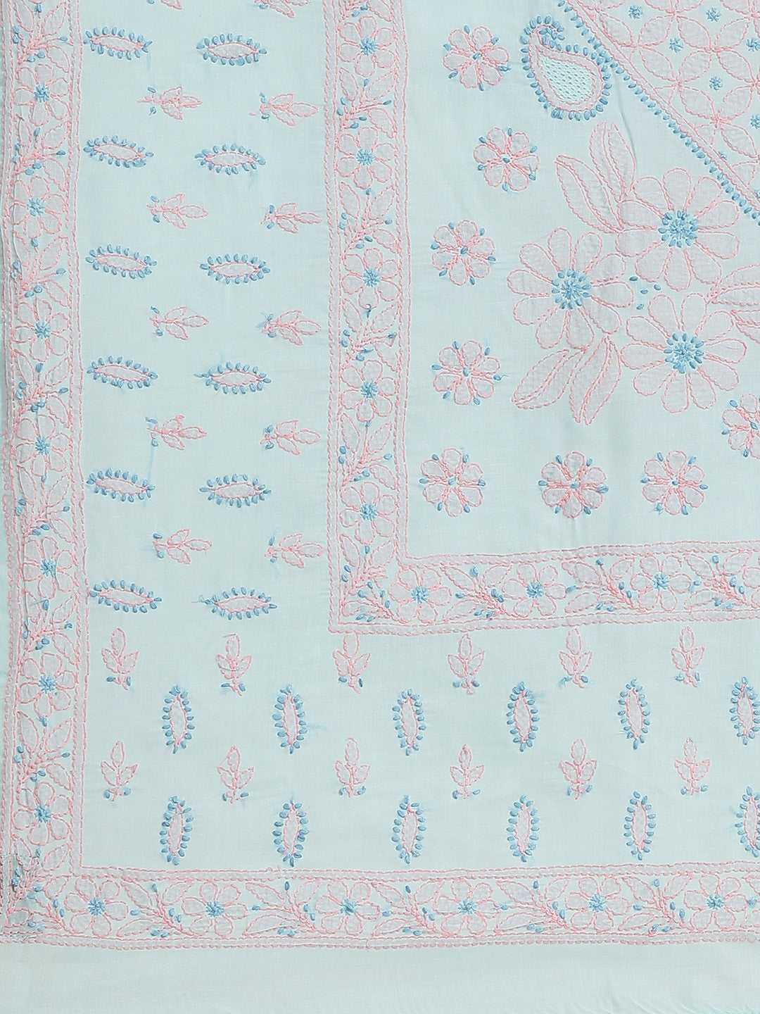 Ada Hand Embroidered Blue Cotton Lucknow Chikan Saree With Blouse-A311210