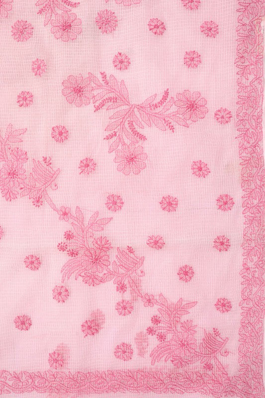 Ada Hand Embroidered Pink Kota Lucknowi Chikankari Saree With Blouse A607019