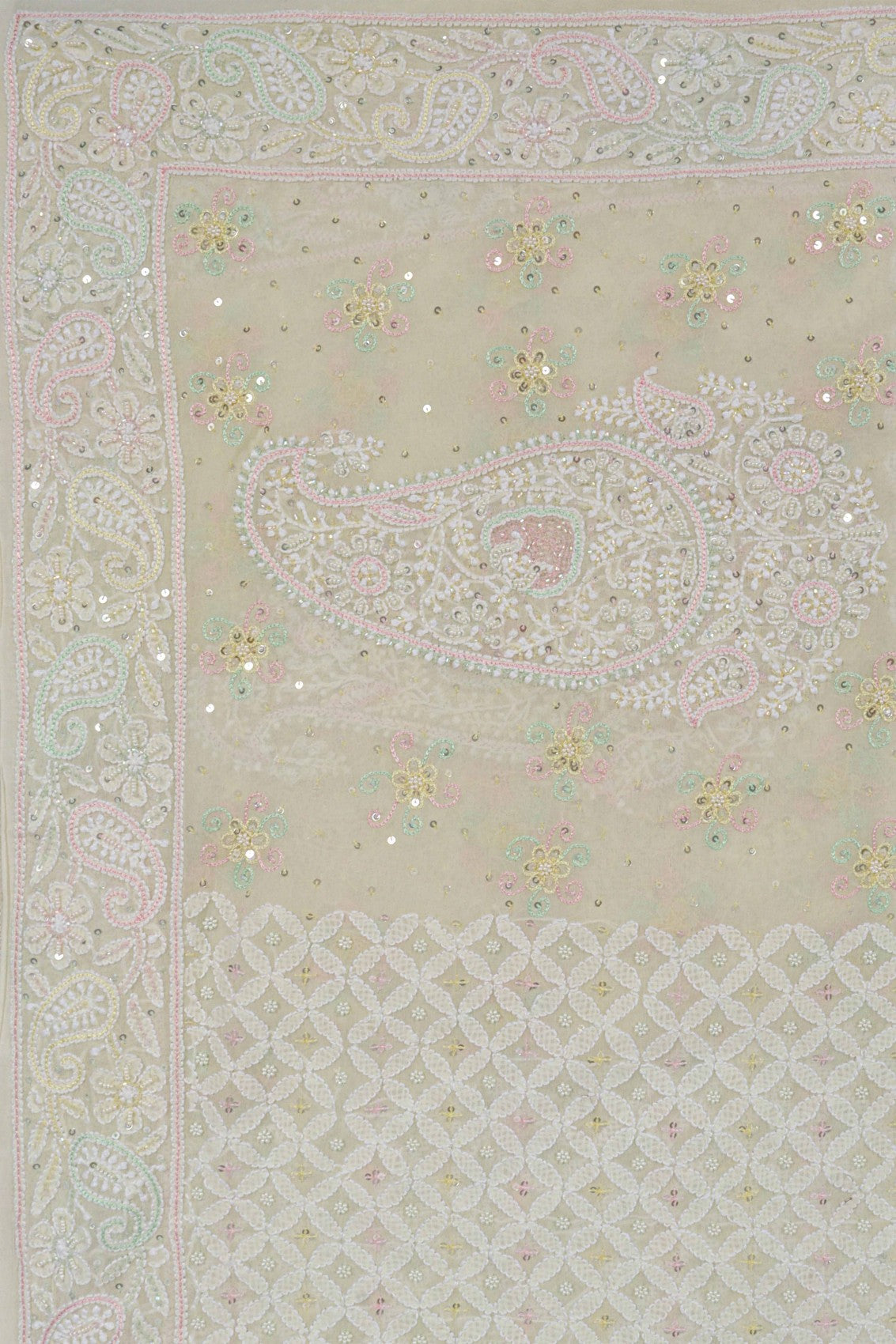 Ada Hand Embroidered Pale Yellow Pure Georgette Lucknowi Chikankari Dupatta With Cutdana Work 01A162505