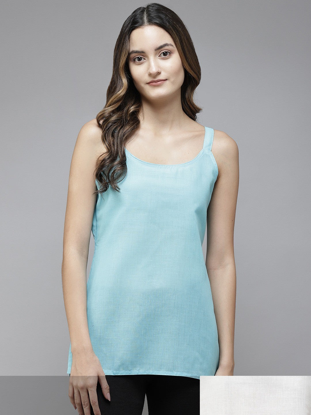Ada White & Blue Cotton Short Slips Combo of 2 A111170.
