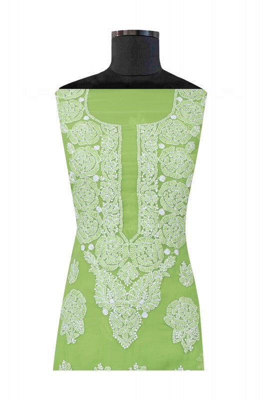 Ada Hand Embroidered Grass Green Georgette Lucknowi Chikankari Unstitched Suit Piece A211216