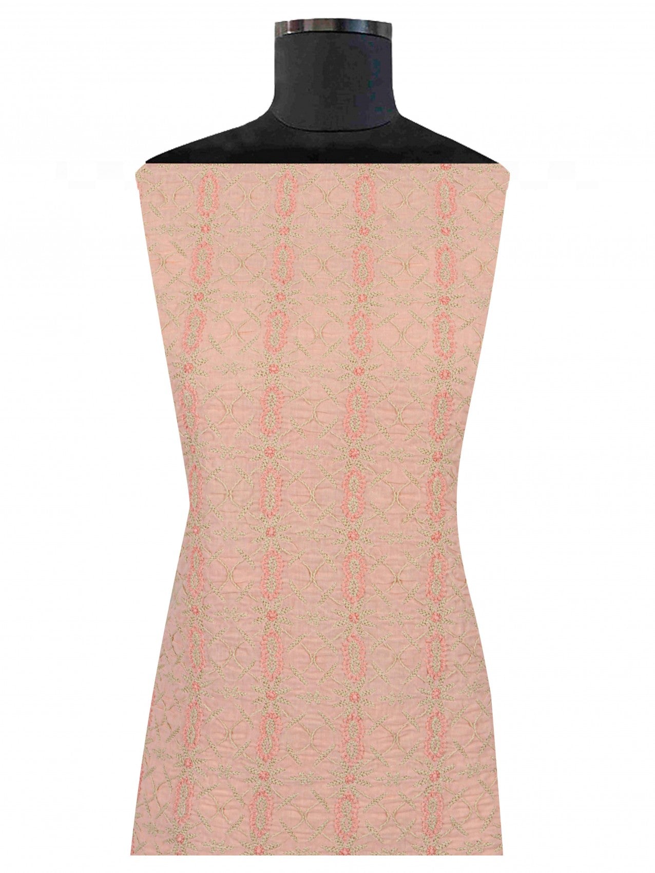 Ada Hand Embroidered Peach Cotton Lucknowi Chikankari Unstitched Suit Piece With Zari Work A466977