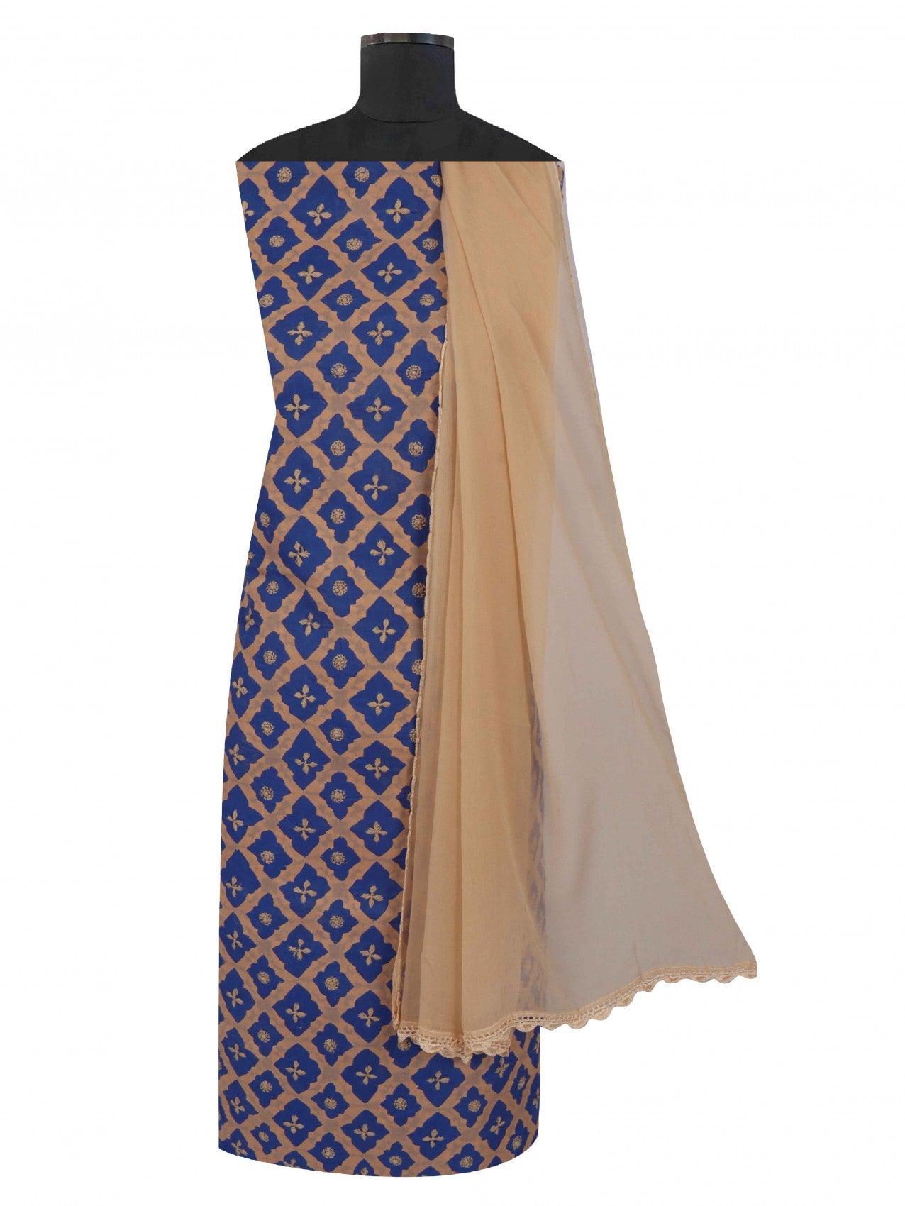 Ada Hand Embroidered Egyptian Blue Cotton Lucknowi Chikankari Unstitched Suit Piece 01A24913