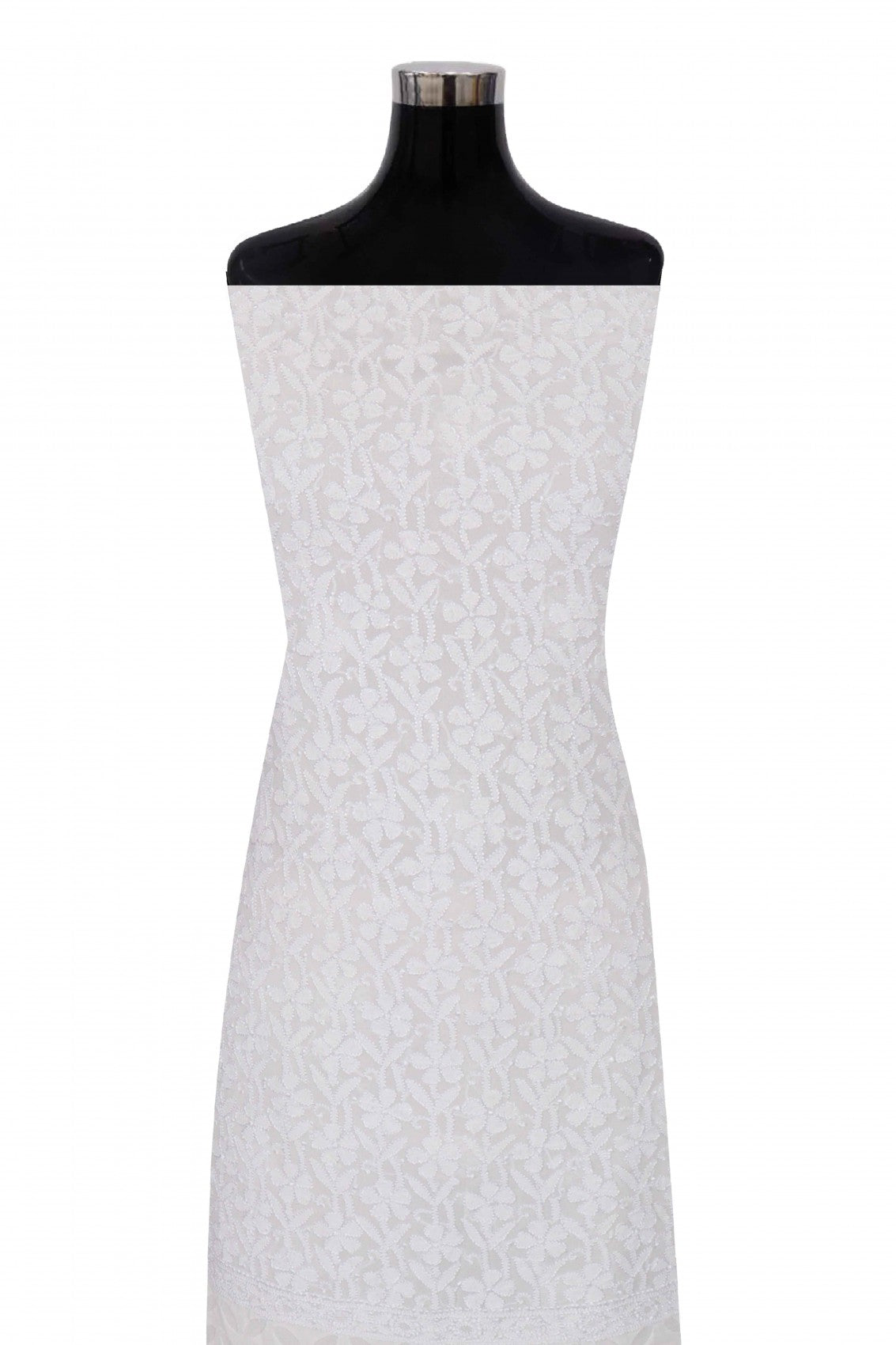 Ada Hand Embroidered White Pure Georgette Lucknowi Chikankari Unstitched Kurta Piece A148142