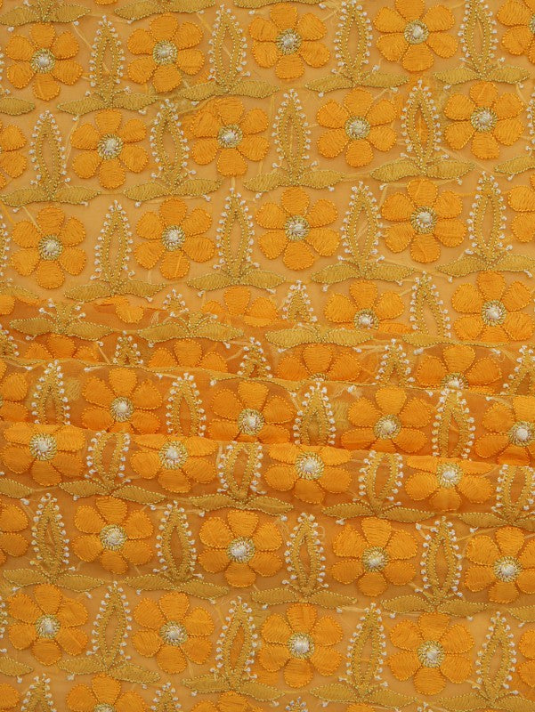 Ada Hand Embroidered Yellow Georgette Lucknowi Chikankari Unstitched Suit Piece A566767