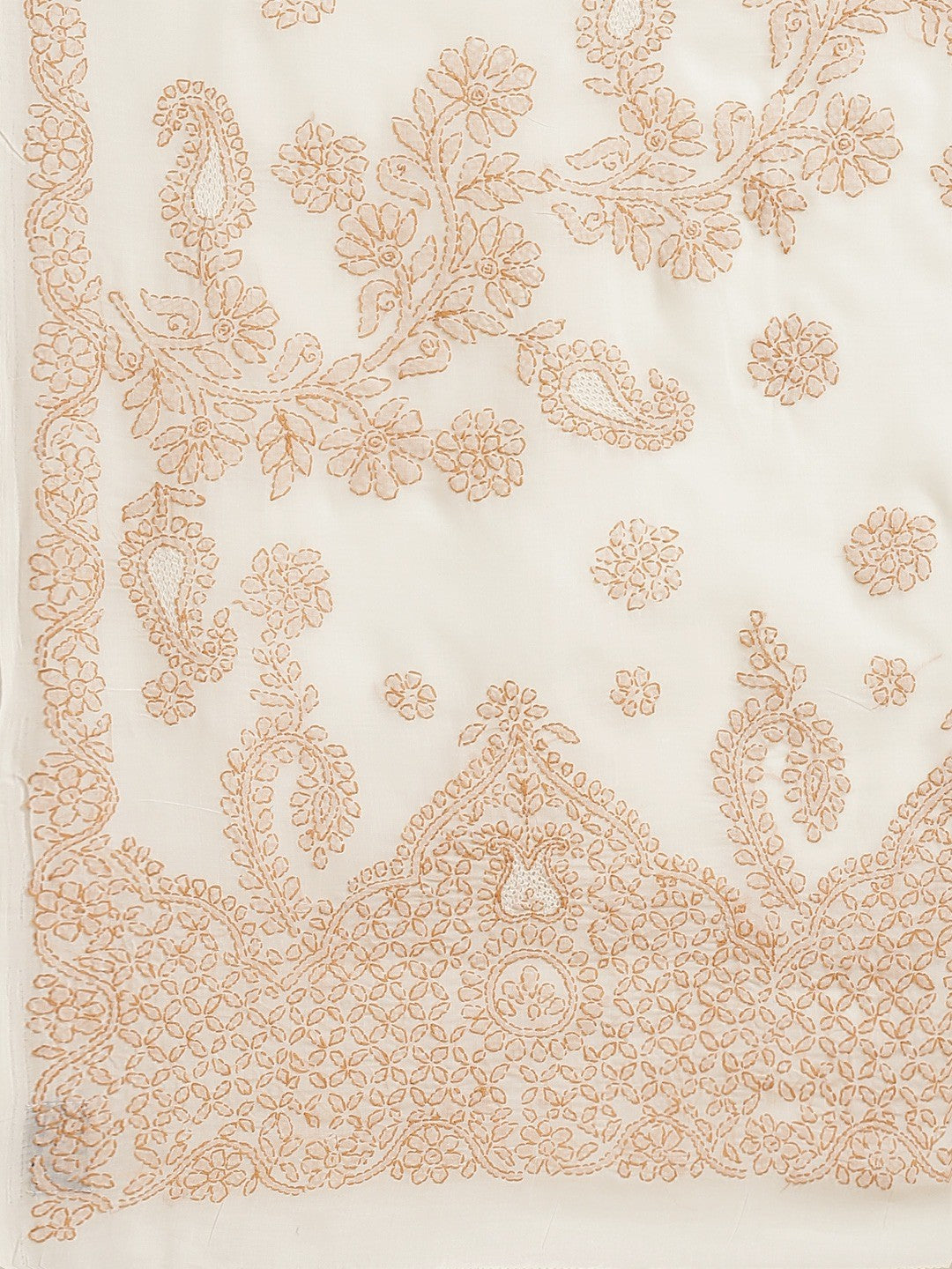 Ada Hand Embroidered Cream Cotton Lucknow Chikan Saree With Blouse- A311156