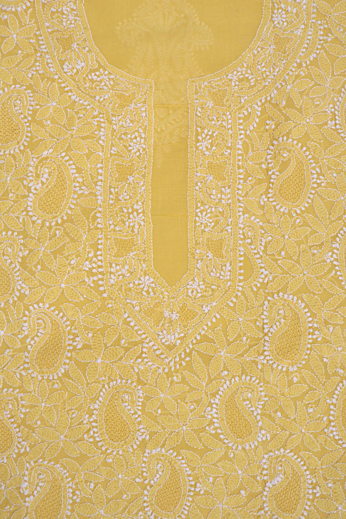 Ada Hand Embroidered Yellow Cotton Lucknowi Chikankari Unstitched Suit Piece 01A271089