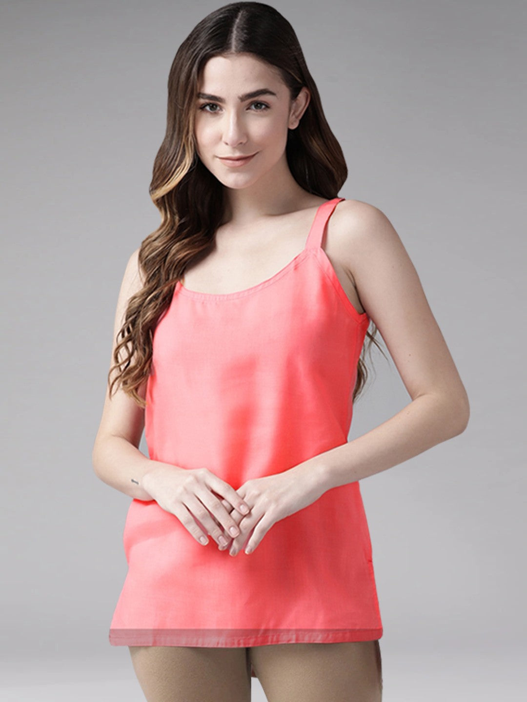 Ada Black and Carrot Pink Cotton Short Slips Combo of 2 A111159.