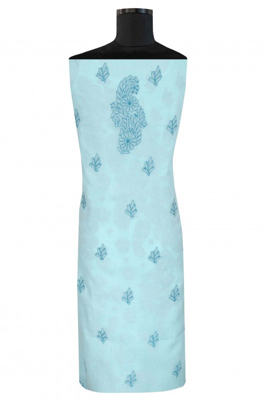 Ada Hand Embroidered Light Blue Cotton Lucknowi Chikan Unstitched Suit Piece A211121