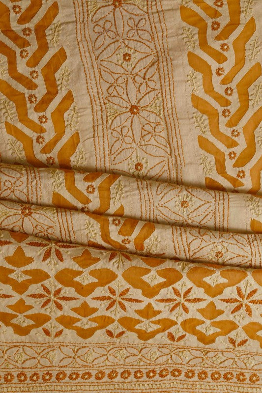 Ada Hand Embroidered Fawn Cotton Chikan Unstitched Suit Piece With Muqaish Work A619250