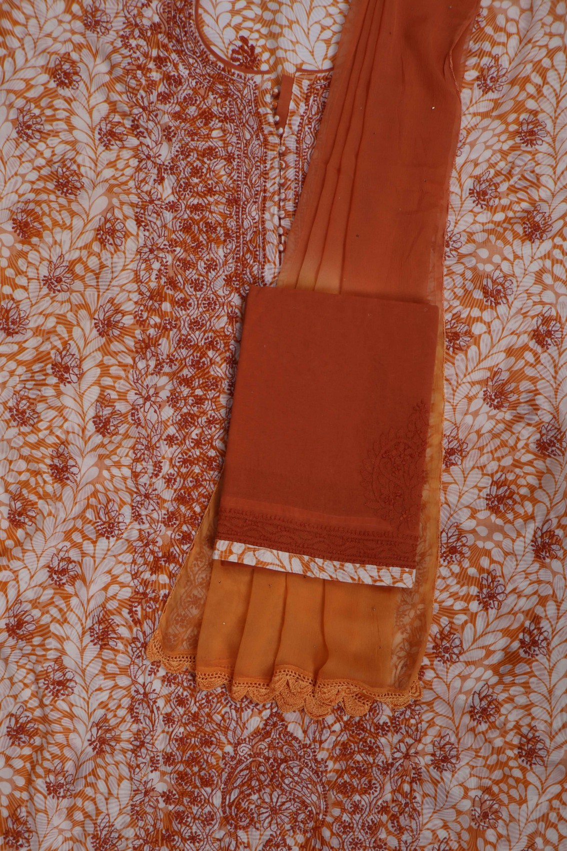 Ada Hand Embroidered White Cotton Lucknowi Chikan Unstitched Suit Piece A619281