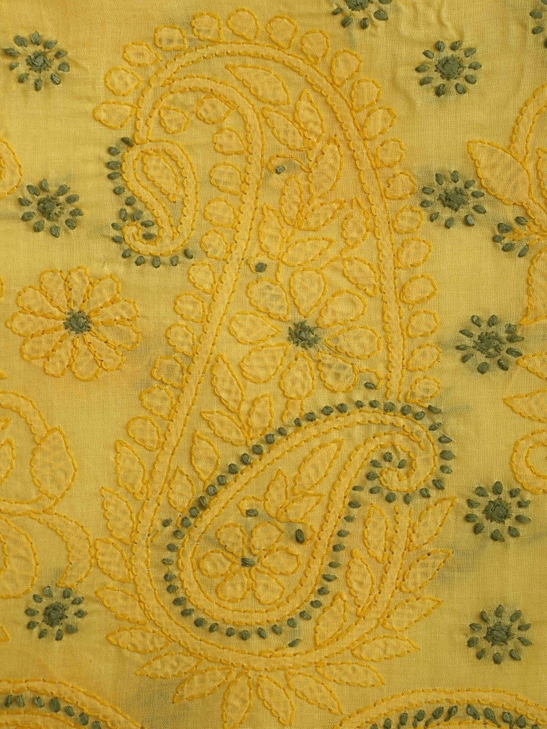 Ada Hand Embroidered Yellow Cotton Lucknowi Chikan Unstitched Suit Piece A100251