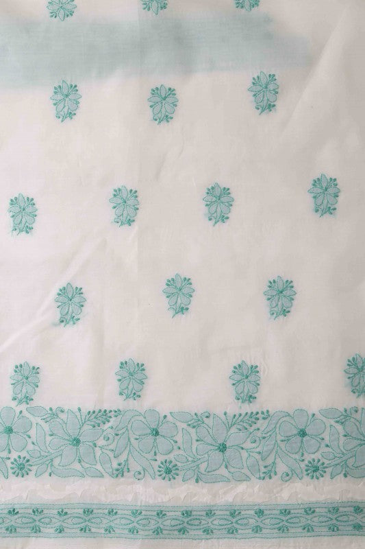 Ada Hand Embroidered White Cotton Lucknowi Chikan Unstitched Suit Piece A609786